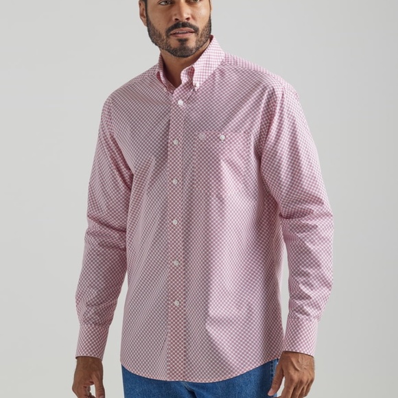 Wrangler Mens Red and White Geo Classic Relaxed Fit Long Sleeve - Picture 1 of 8